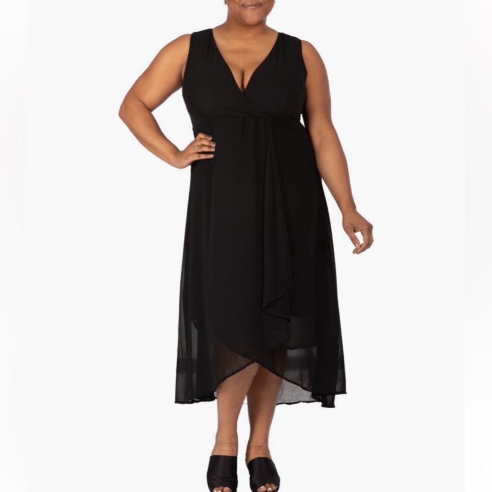 Standards and Practices faux black wrap midi dress